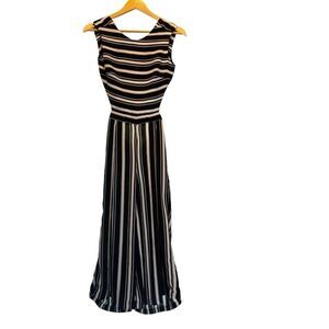 Pepita Perez. Women’s Black and White Striped Open Back Jumpsuit. Size Small.